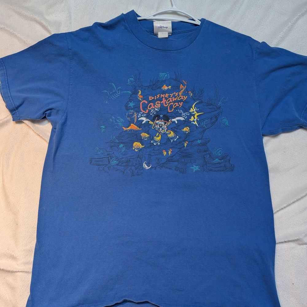 Disney Blue Castaway Cay Graphic Tee with Colorful Sea Characters